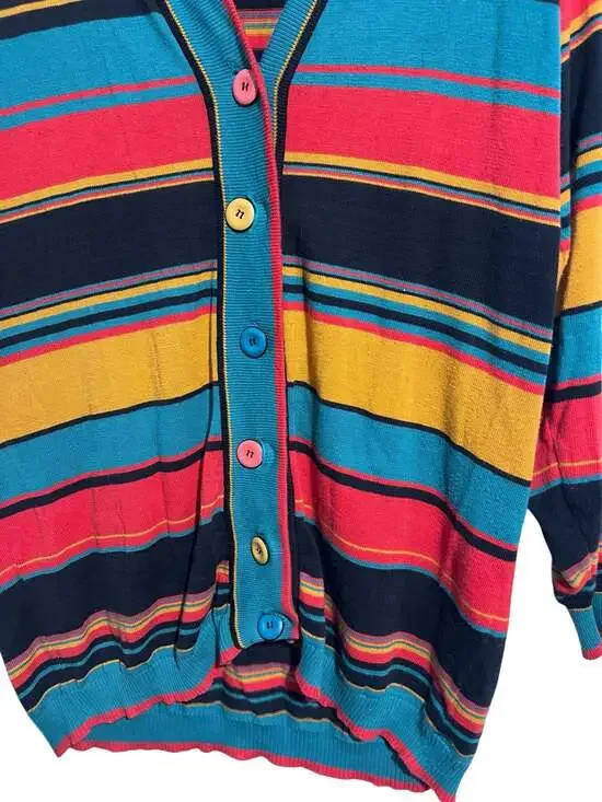 Vintage Carole Little for Saint-Tropez West Striped Cotton Knit Cardigan Sweater - Picture 4 of 6